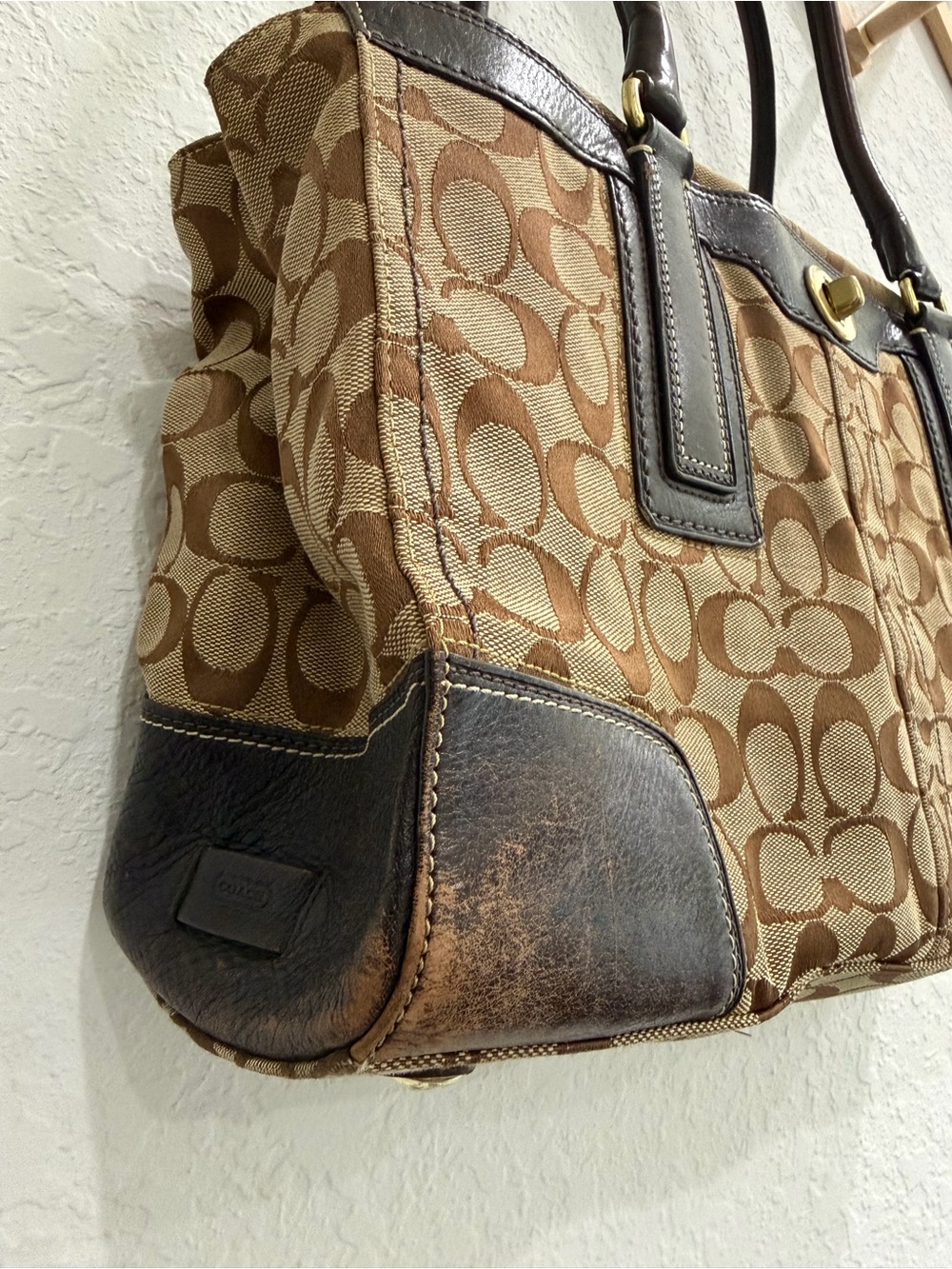 Coach Vintage Hamptons Signature Canvas Large Carryall Tote Bag in Brown Tan - Picture 3 of 9